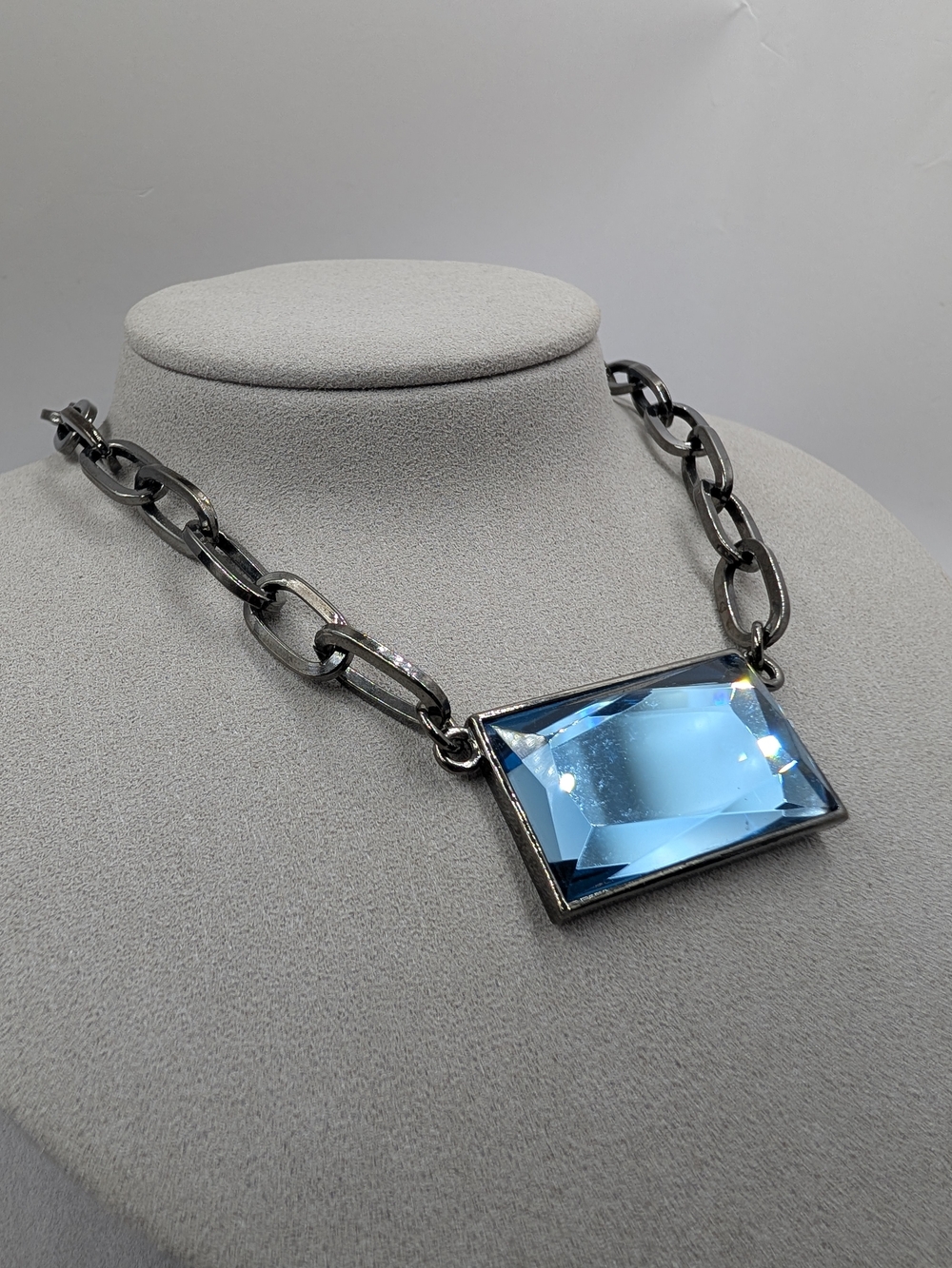 Lia Sophia Prisma Blue Crystal Gunmetal Statement Necklace | 0351